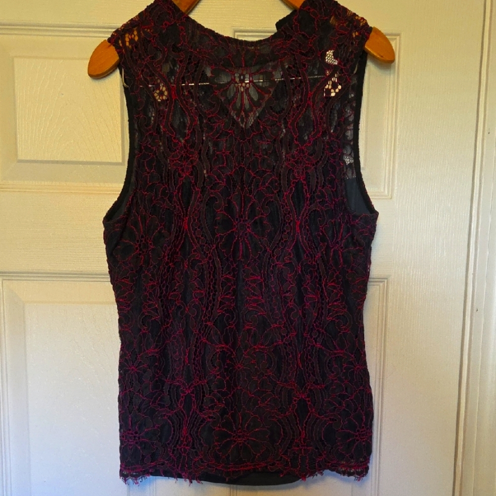 WHBM Lace Sleeveless Top - Pink, Black & Grey Blend, Size 8